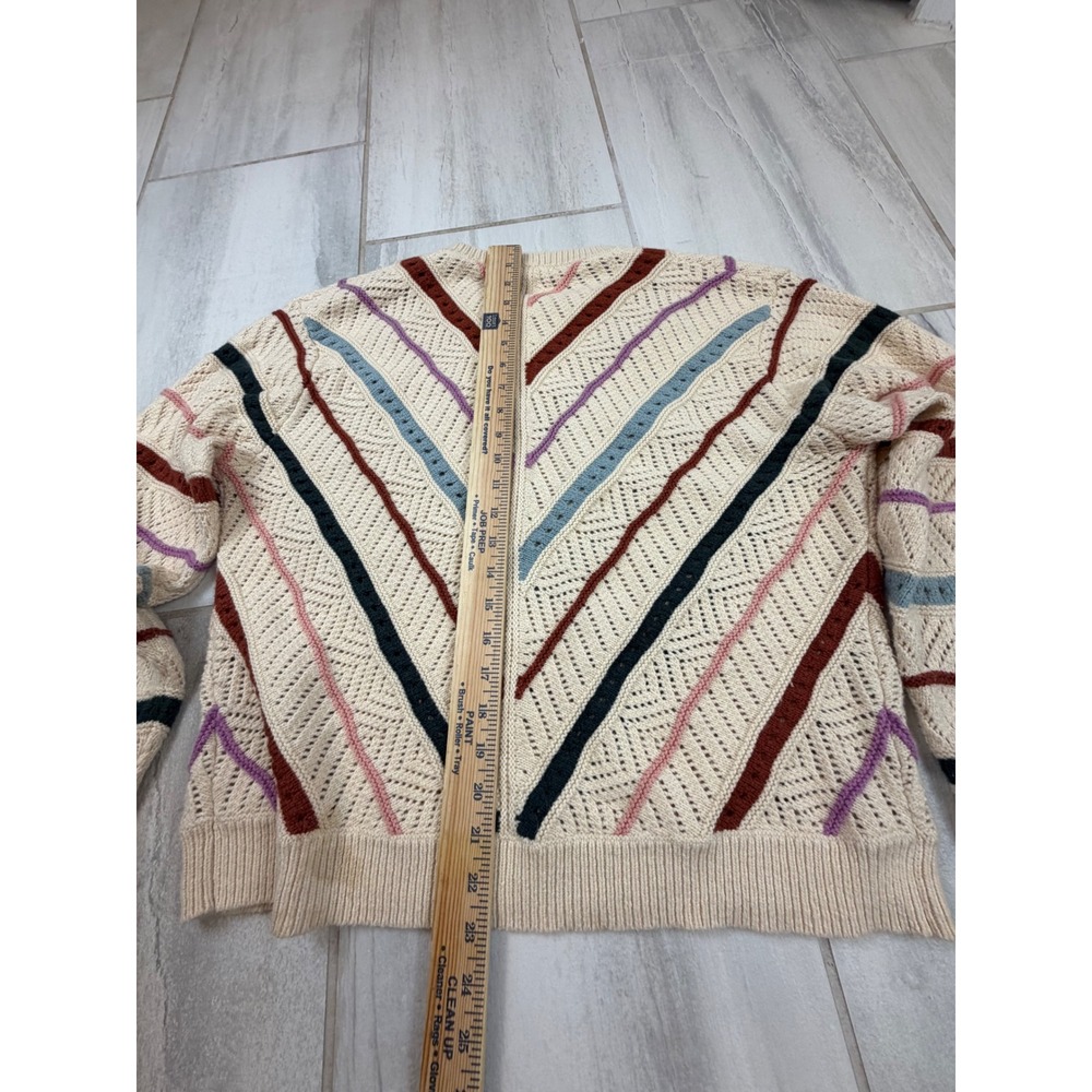 Marine Layer Womens XL Chevron Stripe Pointelle Knit Cotton Merino Wool Sweater - Picture 7 of 9